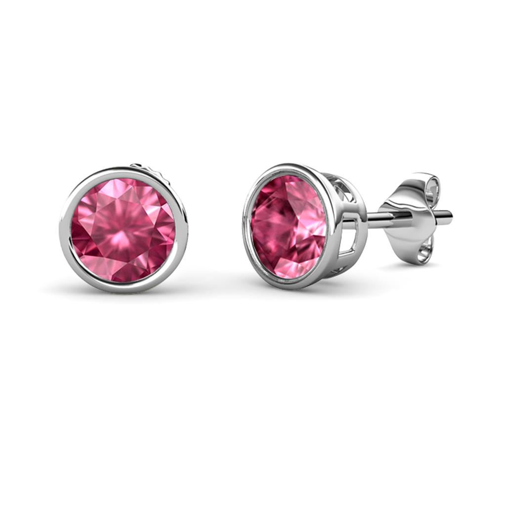 Carys Pink Tourmaline Solitaire Stud Earrings Pink Tourmaline Bezel Set Solitaire Womens Stud Earrings ctw K White Gold