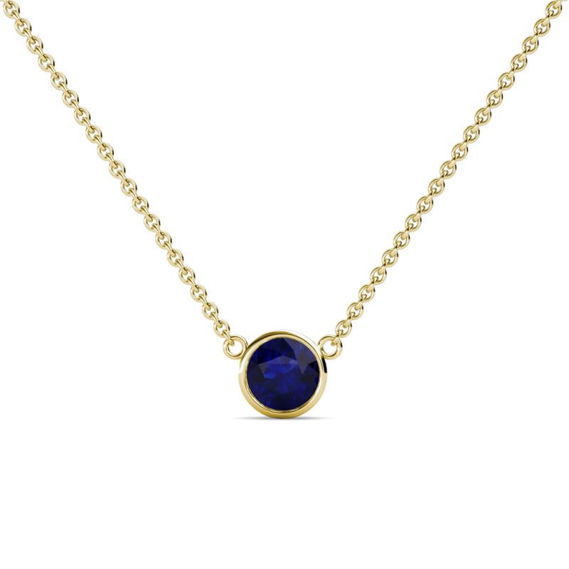 Merilyn Round Blue Sapphire Bezel Set Womens Solitaire Pendant Necklace ...