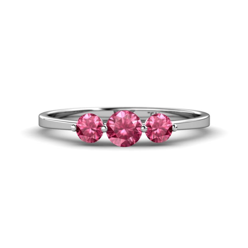 Shirley Round Pink Tourmaline Three Stone Engagement Ring Round Pink Tourmaline ctw Womens Three Stone Engagement Ring K White Gold