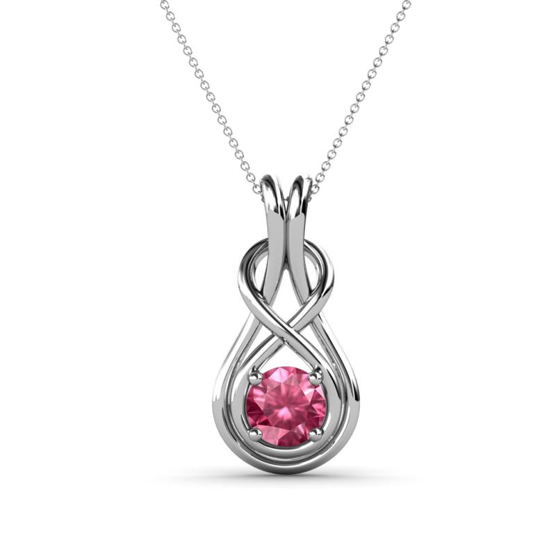 Amanda Round Pink Tourmaline Solitaire Infinity Love Knot Pendant Necklace Round Pink Tourmaline ct Womens Solitaire Infinity Love Knot Pendant Necklace K White GoldIncluded Inches K White Gold Chain