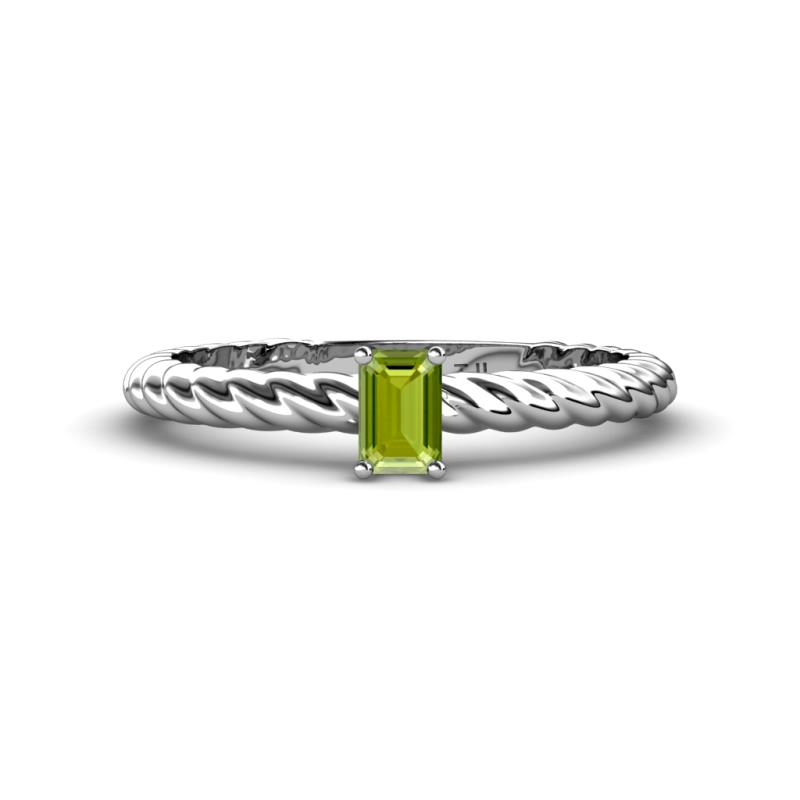 Leona Bold Emerald Cut x Peridot Solitaire Rope Engagement Ring Emerald Cut x Peridot ct Womens Solitaire Rope Engagement Ring K White Gold