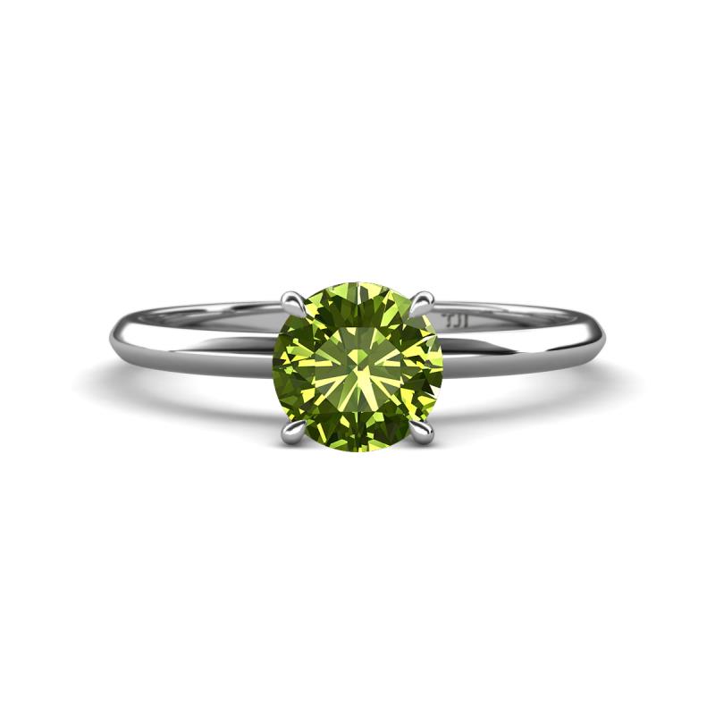 Elodie Round Peridot Solitaire Engagement Ring Round Peridot ctw Four Prong Knife Edge Women Solitaire Engagement Ring K White Gold