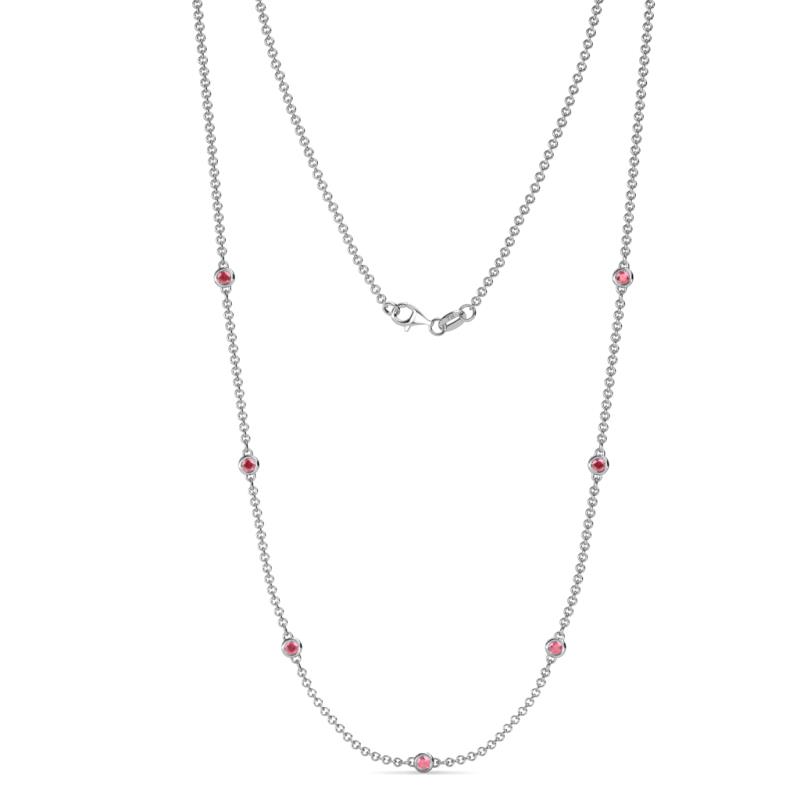 Salina 7Stn Pink Tourmaline on Cable Necklace Stone Pink Tourmaline ctw Womens Station Necklace K White Gold