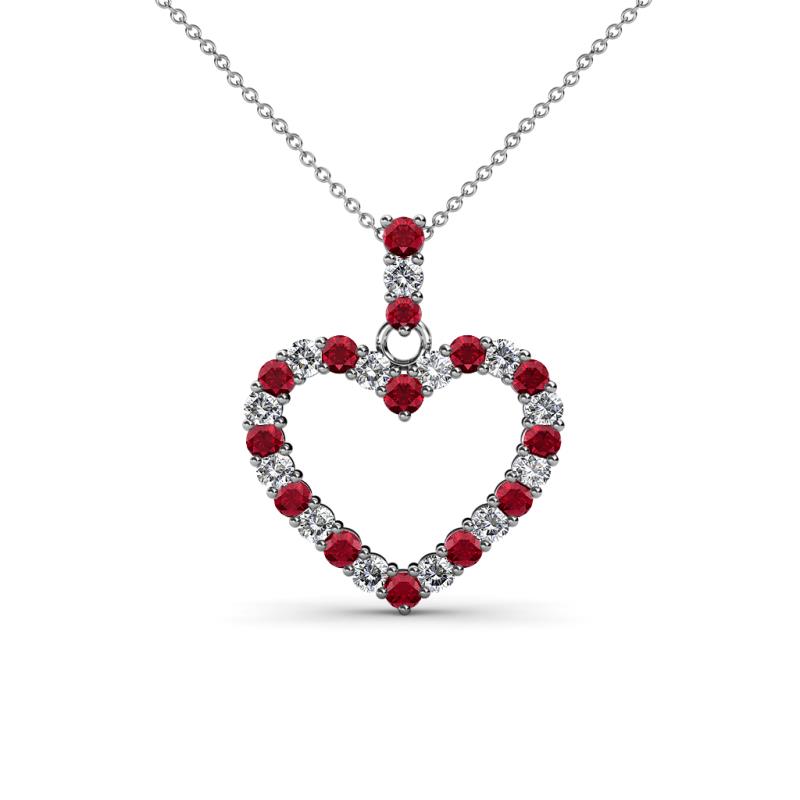 Ruby and Diamond Heart Pendant Necklace 0.83 ctw 14K White Gold ...